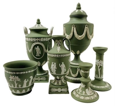 A Collection Of Green Wedgwood Jasperware 