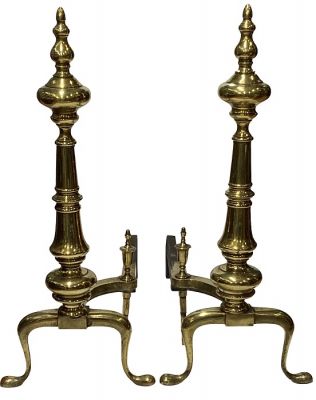 Antique Colonial Revival Brass Andirons