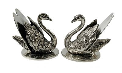 Antique Figural Silver Plate Swan Place Card / Menu Holders