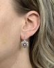 Antique Style Diamond and Ruby Floral Filigree Openwork Drop Earrings in 18kt White Gold