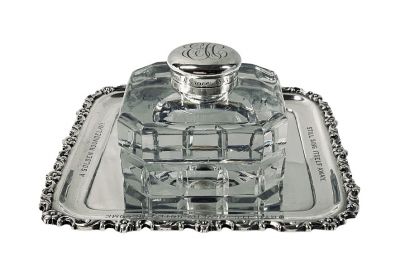Antique Tiffany & Co. Cut Glass and Silver Plate Inkwell