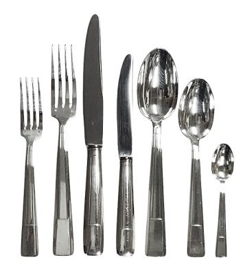 Art Deco French Silver Plate Flatware Set For 12