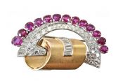 Art Deco Ruby and Diamond Pendant Brooch