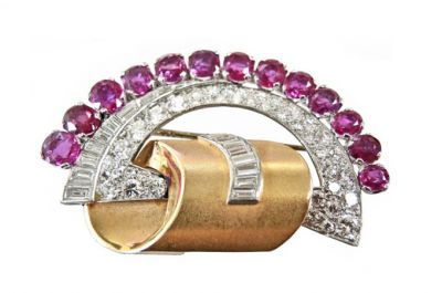 Art Deco Ruby and Diamond Pendant Brooch