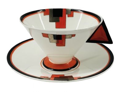 Art Deco Shelley Red Blocks Vogue Teacup & Saucer