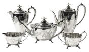 Art Nouveau Design English Sterling Silver 5 Piece Tea Set
