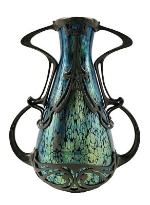 Art Nouveau Loetz Cobalt Papillon Art Glass Vase