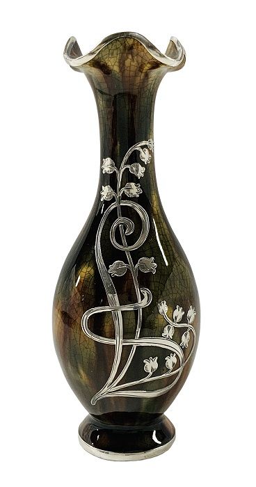 Art Nouveau Silver Overlay Earthenware Vase