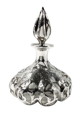Art Nouveau Silver Overlay Perfume Bottle With Brown Family Crest