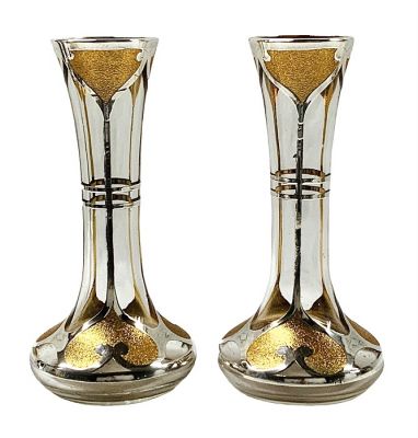Art Nouveau Silver & Gold Overlay On Glass Vases