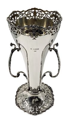 Art Nouveau Sterling Silver Pierced Vase Dated 1911