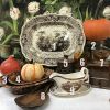Bennington Bowls, Brown Transfer Ware, Copper And Amber Glass