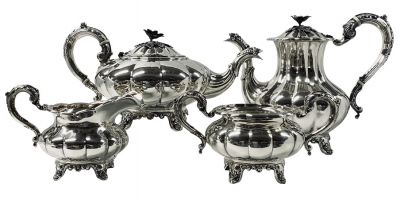 Birks Melon Pattern Georgian Reproduction Tea Service Dated 1958/60