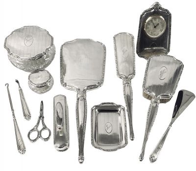 Birks Sterling Silver 12 Piece Dresser Set Engraved Iris