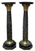 Black Marble & Brass Corinthian Column Pedestals
