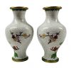 Chinese Cloisonné Vases With Chrysanthemums & Cherry Blossoms