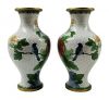 Chinese Cloisonné Vases With Chrysanthemums & Cherry Blossoms