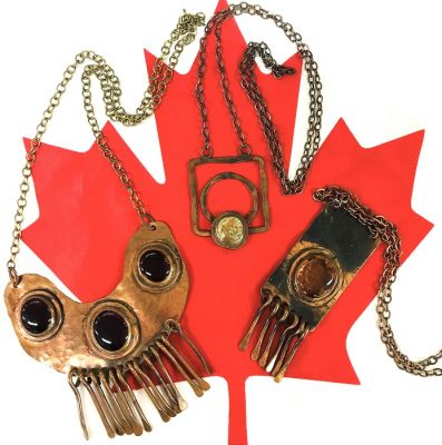 Rafael Alfandary Copper And Glass Medallion Pendant Necklaces 