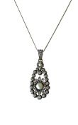 Edwardian Pearl and Diamond Pendant and Chain
