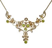 Edwardian Peridot and Seed Pearl Lavalier Necklace