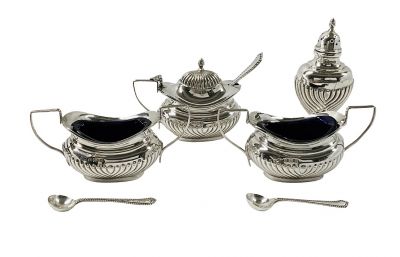 Edwardian Sterling Silver Condiment Set Dated 1901