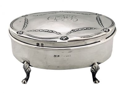 Edwardian Sterling Silver Jewellery Box Dated 1913