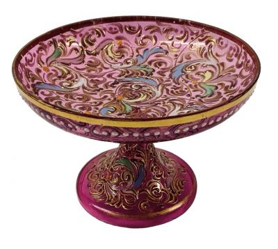 Enamelled Cranberry Lobmeyr Pedestal Dish