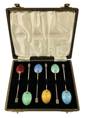 English Art Deco Enamelled Coffee Spoons 