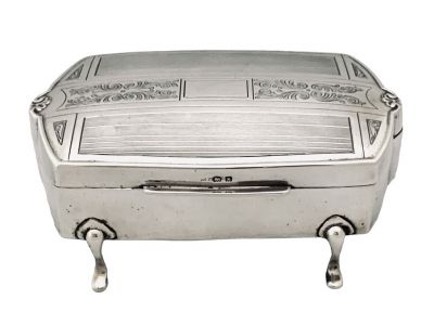 English Art Deco Sterling Silver Dresser Box Dated 1947