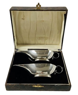 English Art Deco Sterling Silver Sauce Boats, 1934