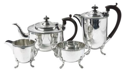 English Art Deco Sterling Silver Tea Set Dated 1930/31