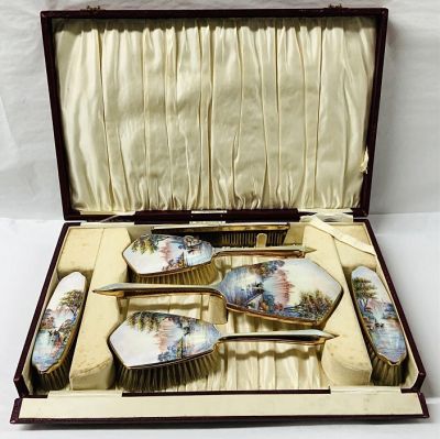 English Enamelled Dresser Set