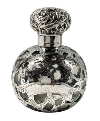 English Silver Overlay Perfume Bottle Dated 1902