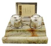 English Sterling Silver Double Inkwell Stand & Perpetual Calendar Dated 1916