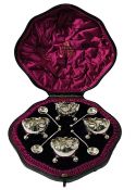 English Sterling Silver Salt Cellars & Spoons Dated 1892