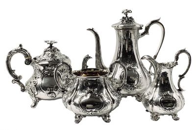 English Sterling Silver Tea Set With O’Flynn Crest