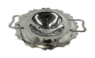 English Sterling Silver Tea Strainer & Stand