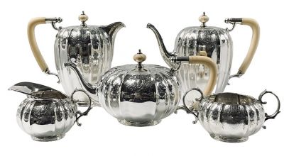 English Sterling Tea Set Dated Sheffield 1937 With Anderson Family Crest