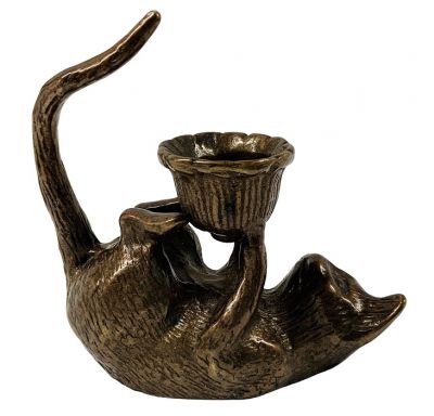 Figural Bronze Cat Chamberstick