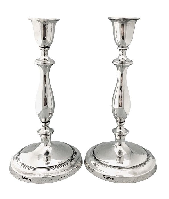 English Sterling Silver Candlesticks, Inspired, Dated 1921
