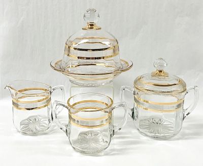 Gold Rimmed Glass Cream & Sugar Set
