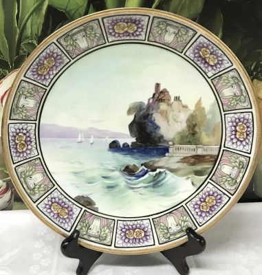 Harbour Scene Hand Painted Nippon Cabinet Plate