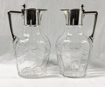 Jugendstil 800 Fine Silver & Crystal Claret Jugs
