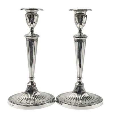 Mappin & Webb Neoclassical Sterling Silver Candlesticks Dated 1925