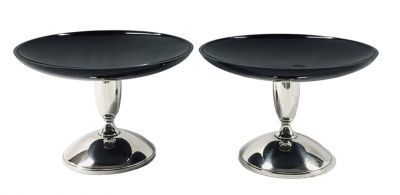 Mid-Century Modern Sterling Silver & Bakelite Pedestal Dishes
