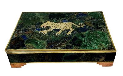 Mid Century Modern Mexican Mixed Metal Box With Jaguar Motif
