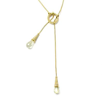 Modern Prasiolite and Diamond Lariat Necklace
