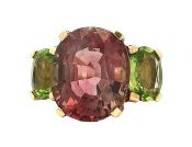 Modern 9.79ct Pink Tourmaline Peridot Yellow Diamond 18kt Ring