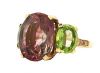 Modern 9.79ct Pink Tourmaline Peridot and Yellow Diamond Ring in 18kt Yellow Gold