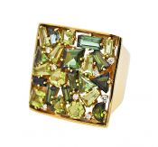 Modern Green Tourmaline Peridot and Diamond Ring